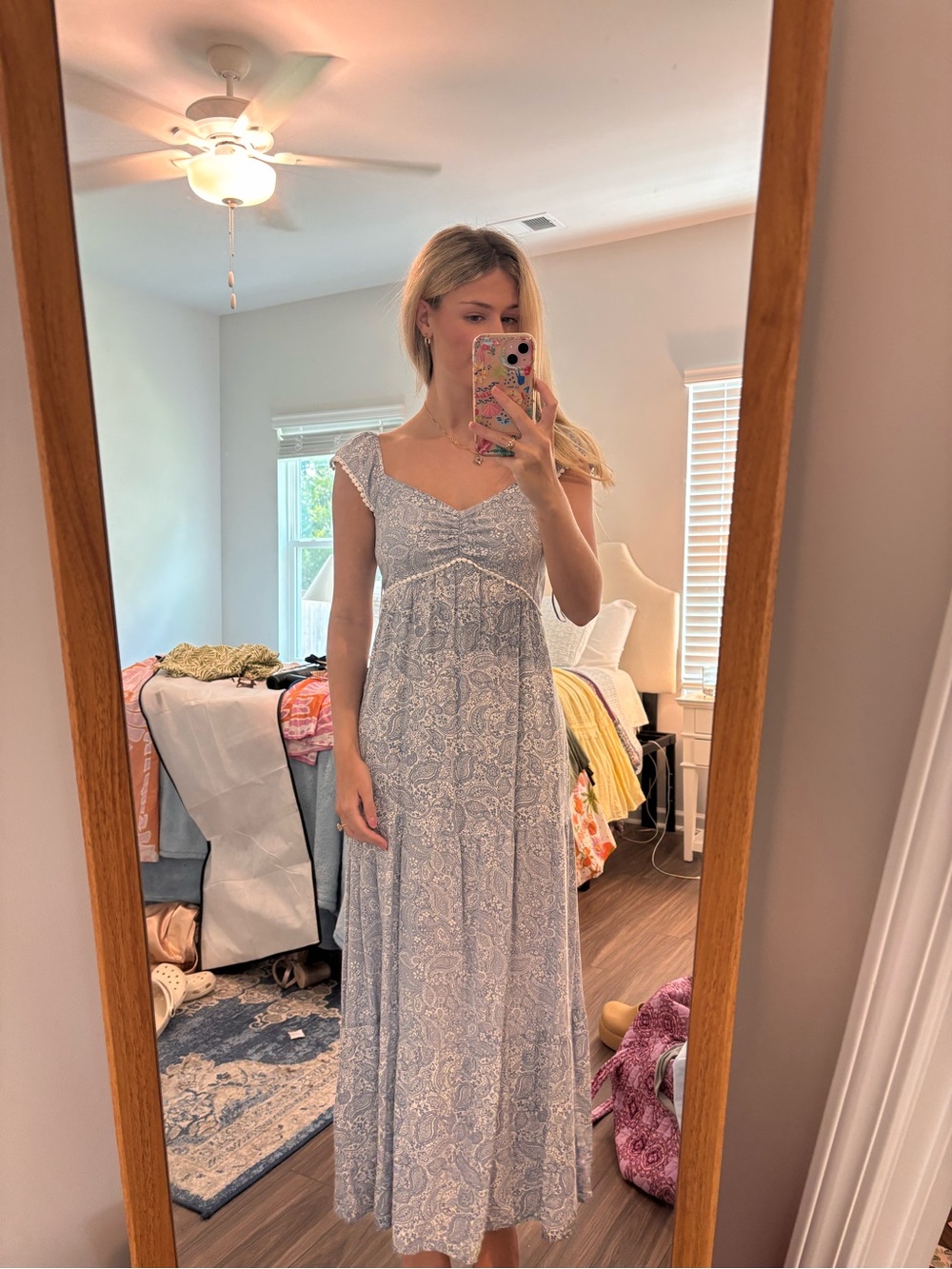Jessica Simpson Blue Paisley Maxi Dress with Cap Sleeves